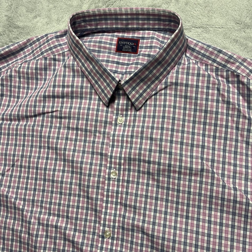 UNTUCKit Shirt Mens 3XLC Pink‎ Blue Gingham Check Cotton Long Sleeve Button Up